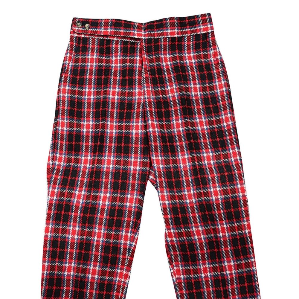 Mens 32 Red Black Plaid Wool Gurkha Pants High Waist Tartan Dress Trousers